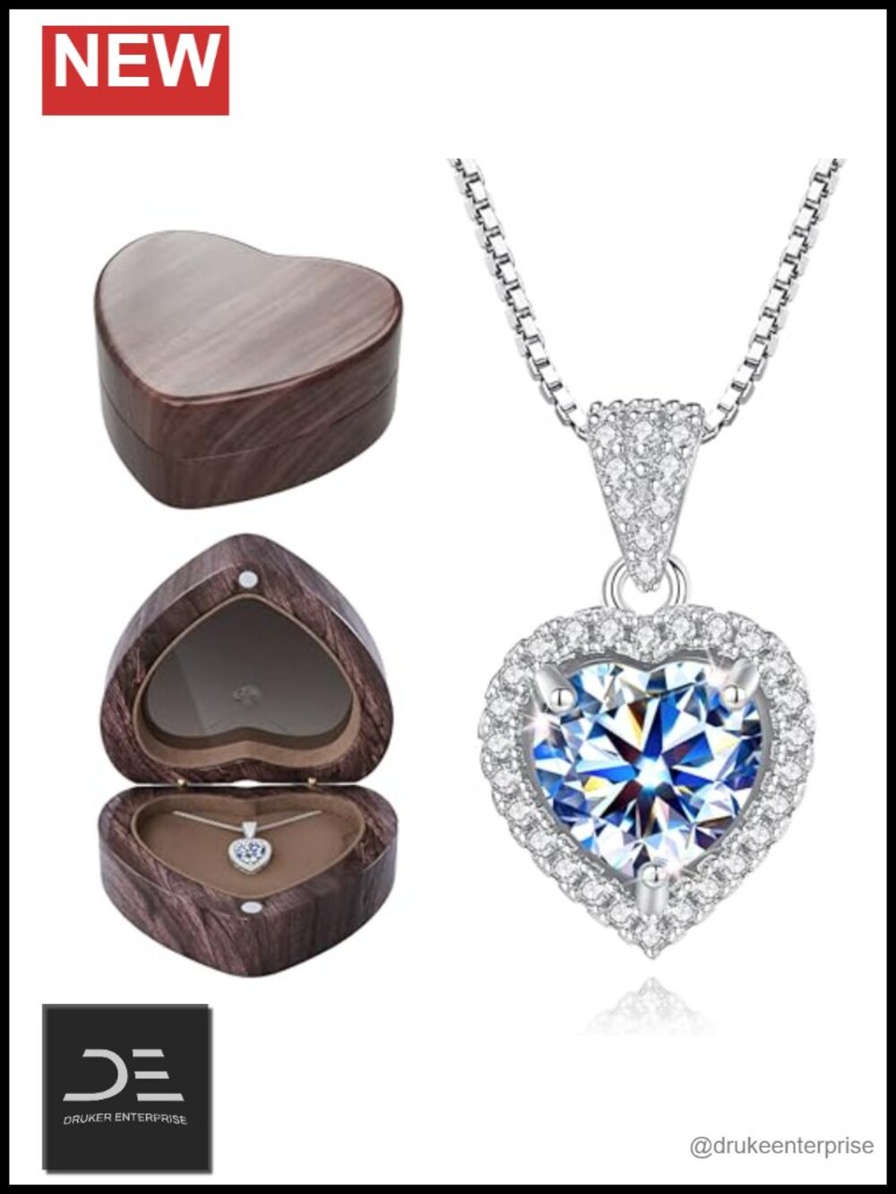 Sterling Silver Moissanite Heart Pendant Necklace Gift for Her